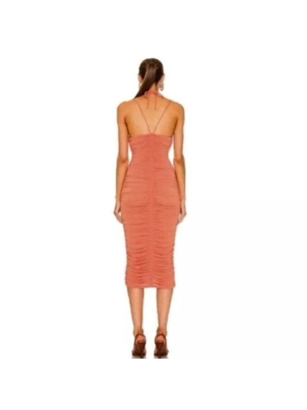 A.L.C. Allegra Ruched Embellished Halter Bodycon Sangria Orange Midi Dress Small - Picture 7 of 16